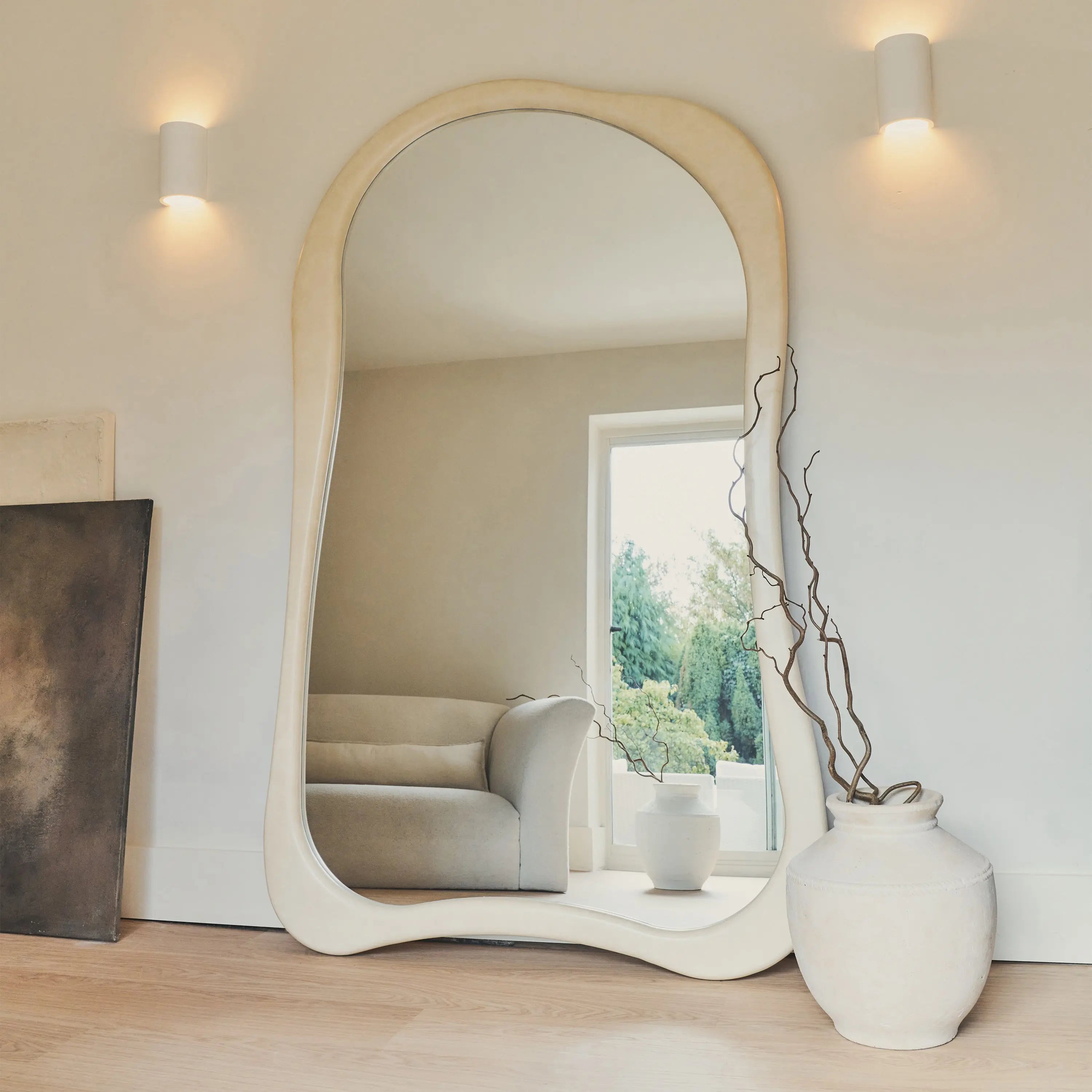 Arcurva - Grand Miroir Irrégulier Design Béton 190 cm x 120 cm Center Kasa