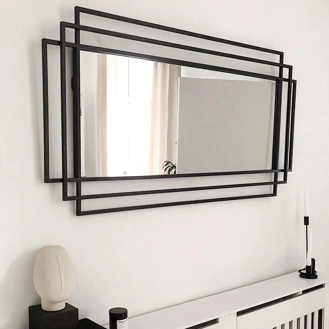 Amalfi - Grand Miroir Mural Art Déco en Métal Noir - 140 cm x 70 cm Center Kasa