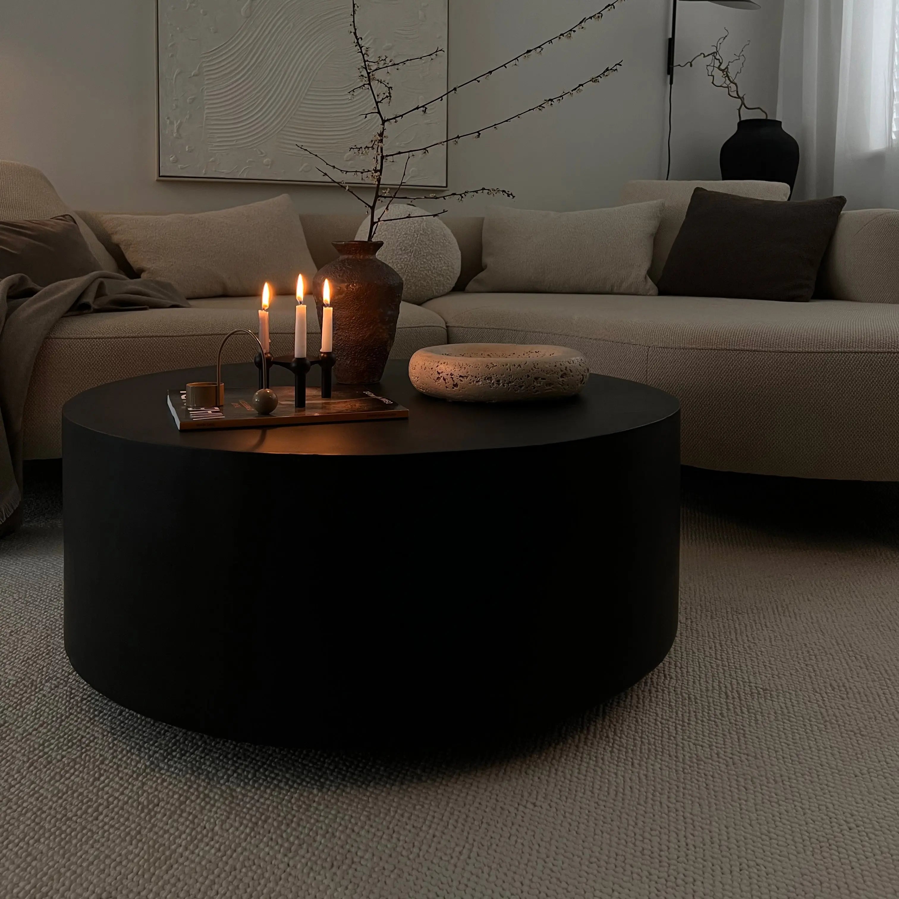 Angelo - Table basse ronde en Onyx au design minimaliste - Grande Center Kasa