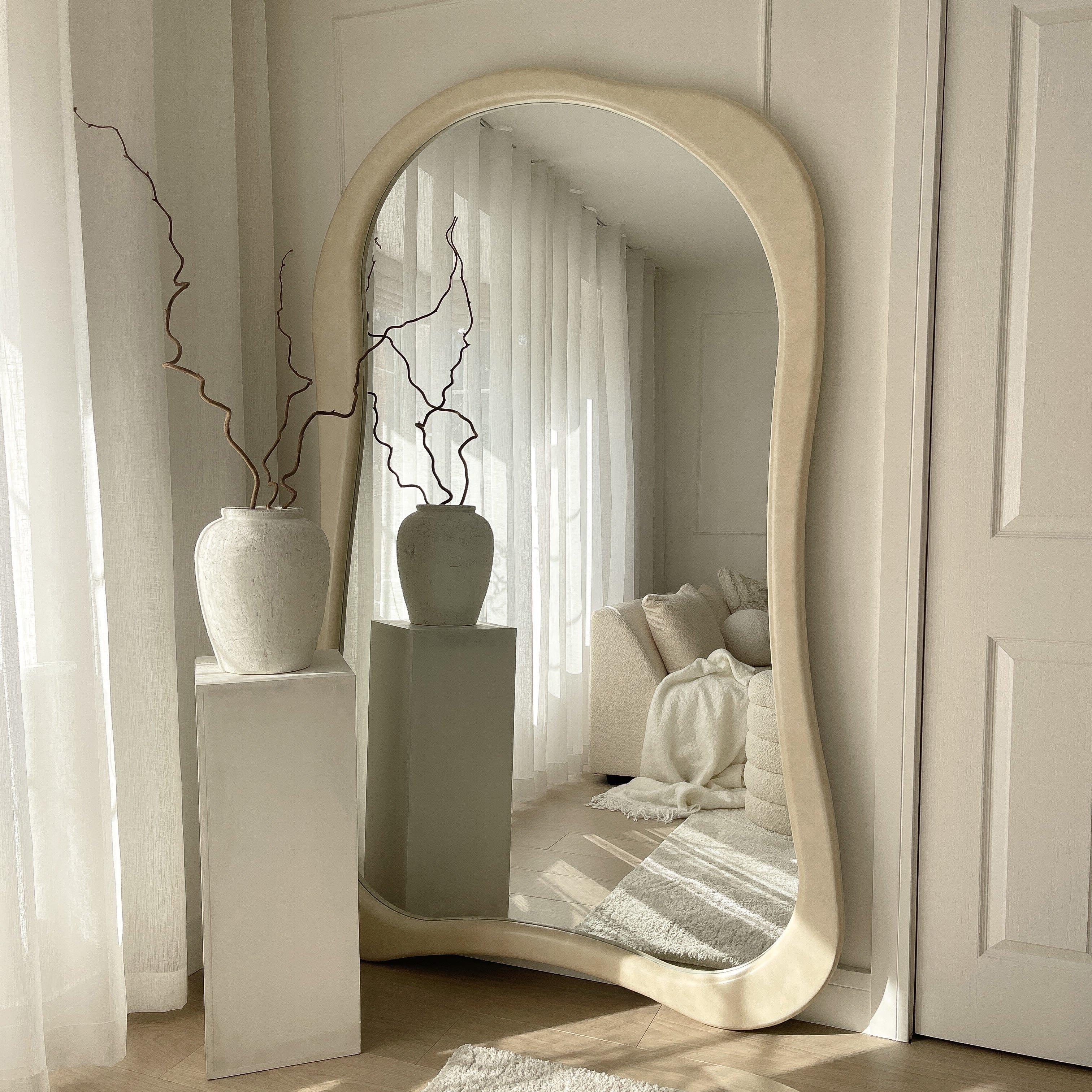 Arcurva - Grand Miroir Irrégulier Design Béton 190 cm x 120 cm Center Kasa