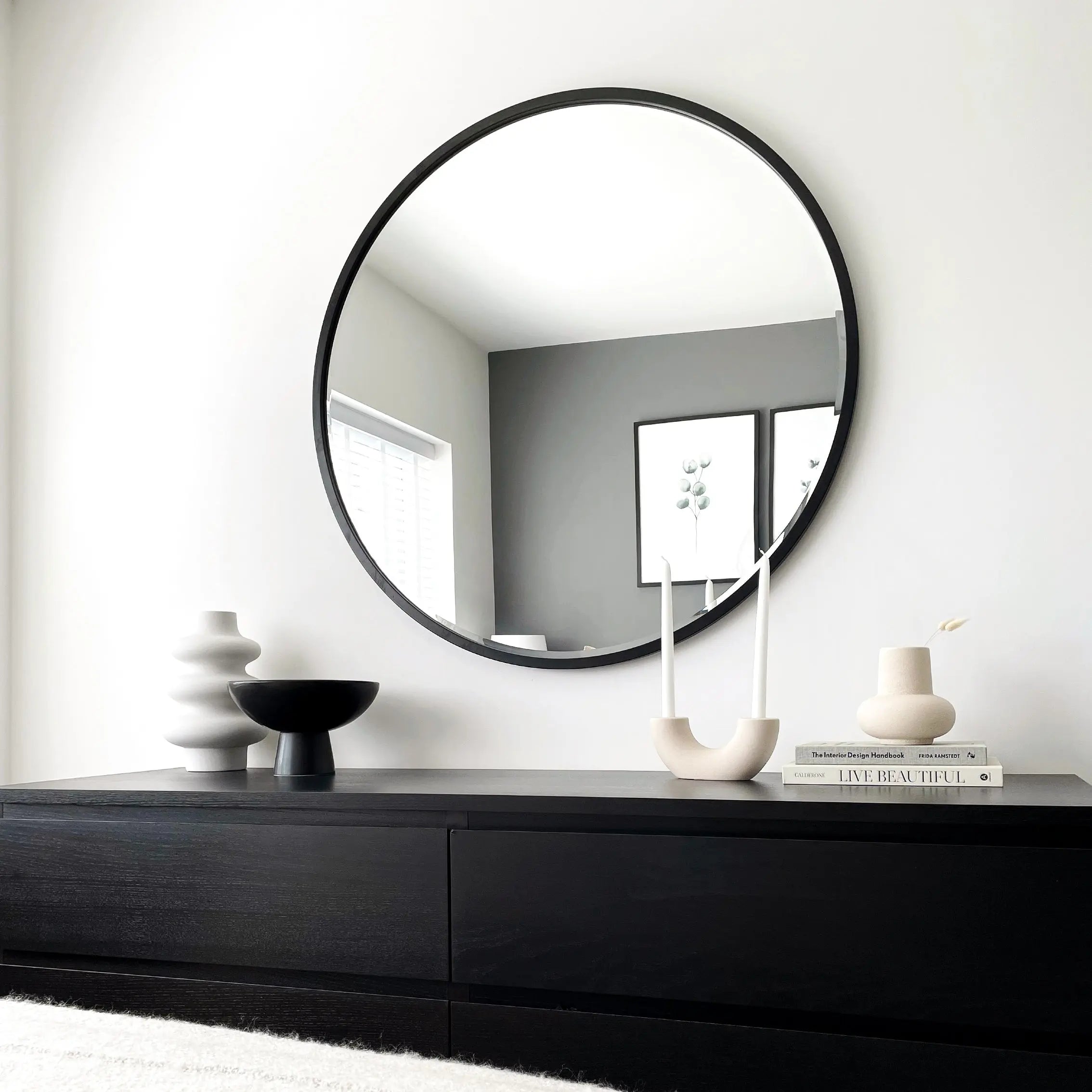 Miroir Mural Rond Higgins - Moderne en Métal Noir - 100 cm x 100 cm Center Kasa