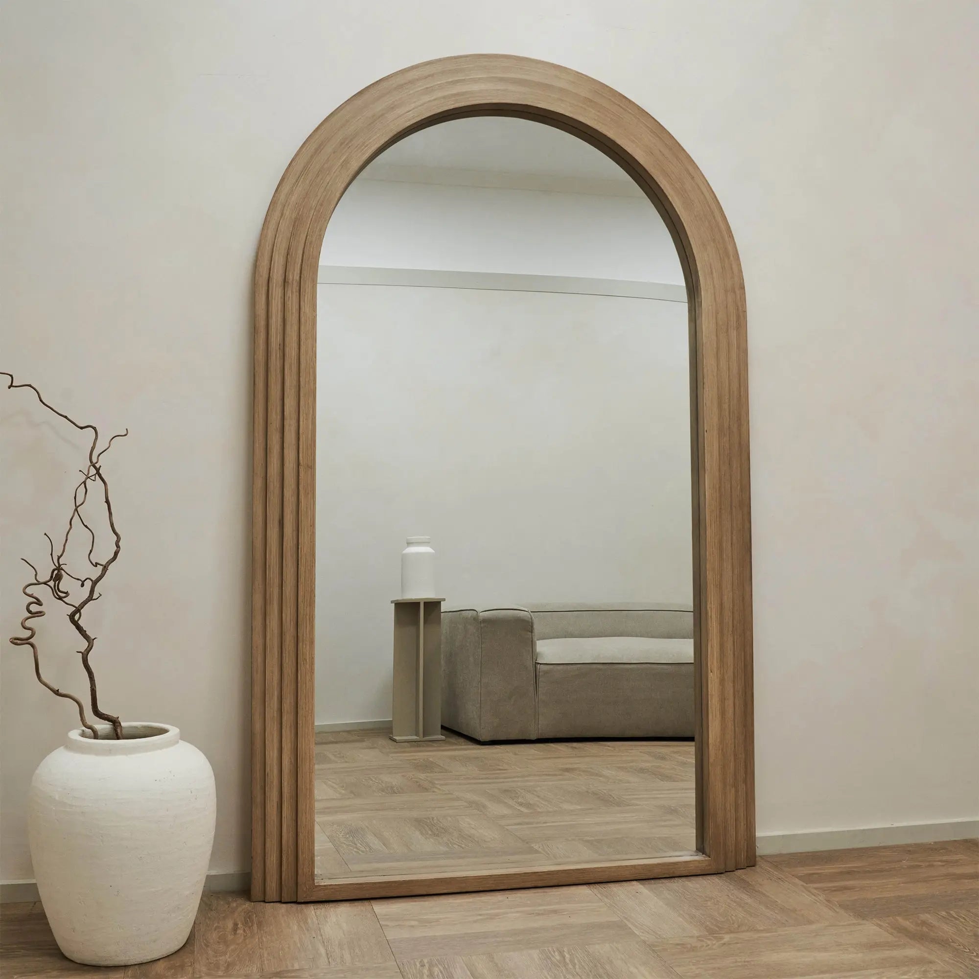 Luciana - Miroir Arqué Pleine Longueur en Bois Lavé - 180 cm x 110 cm Center Kasa