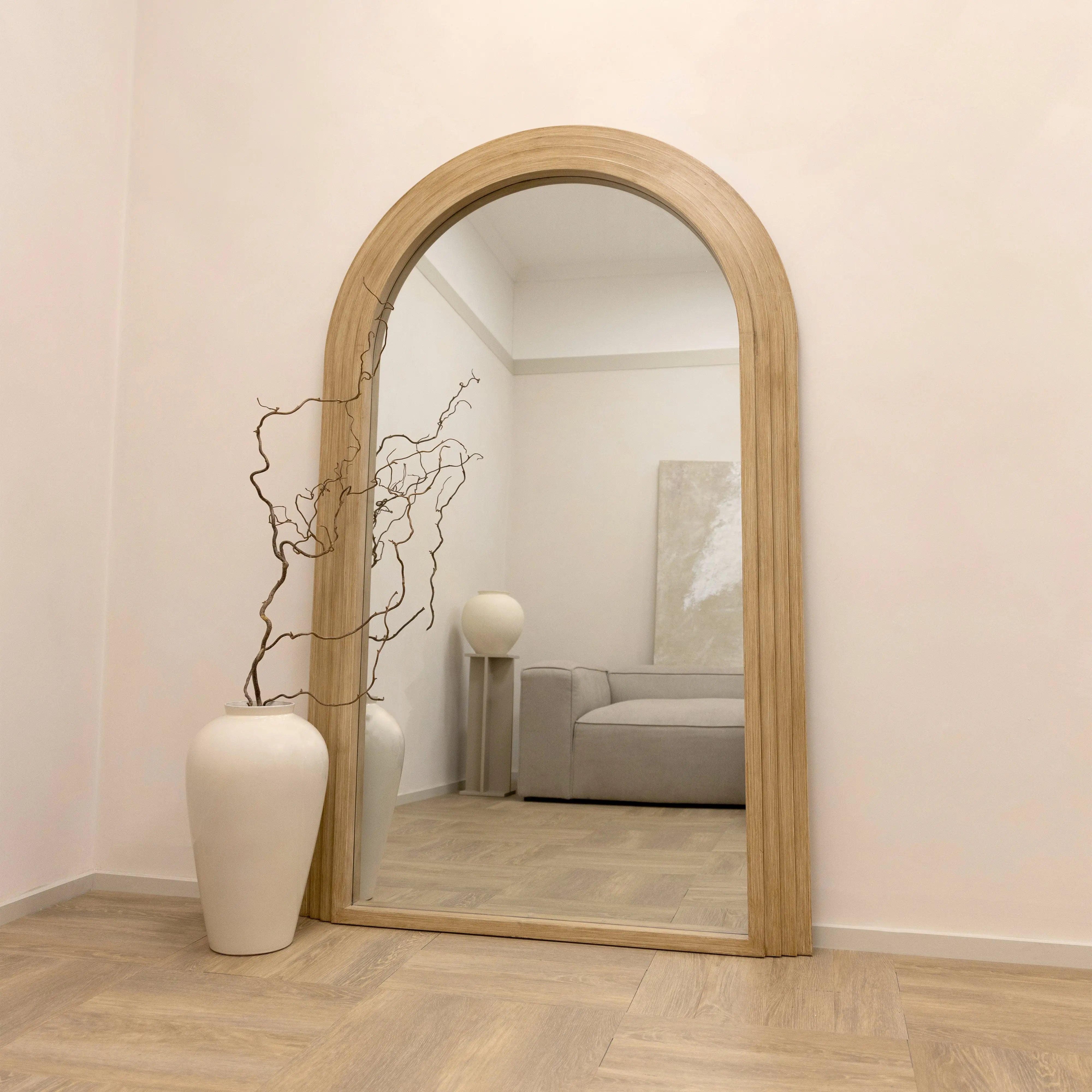 Luciana - Miroir Arqué Pleine Longueur en Bois Lavé - 180 cm x 110 cm Center Kasa