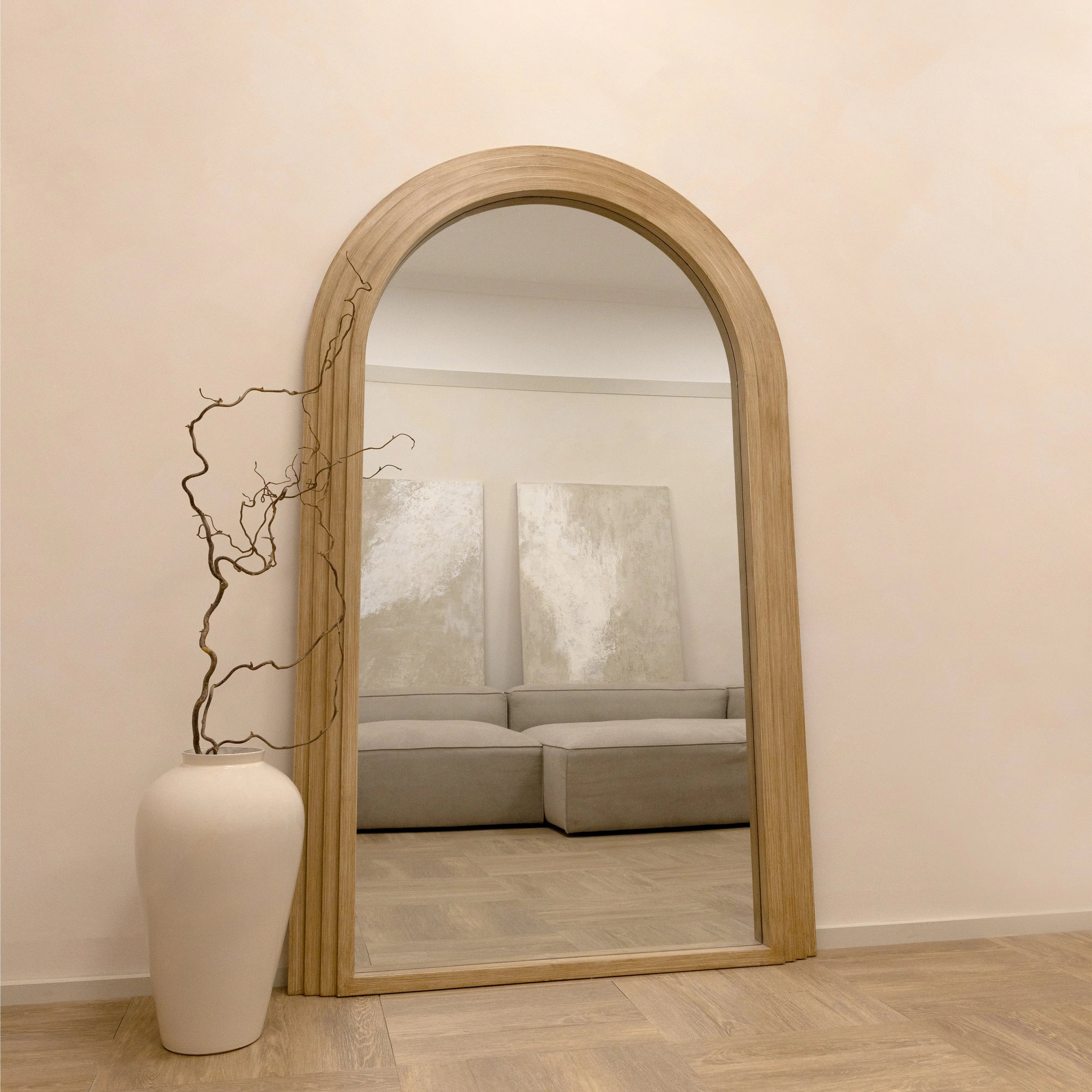 Luciana - Miroir Arqué Pleine Longueur en Bois Lavé - 180 cm x 110 cm Center Kasa