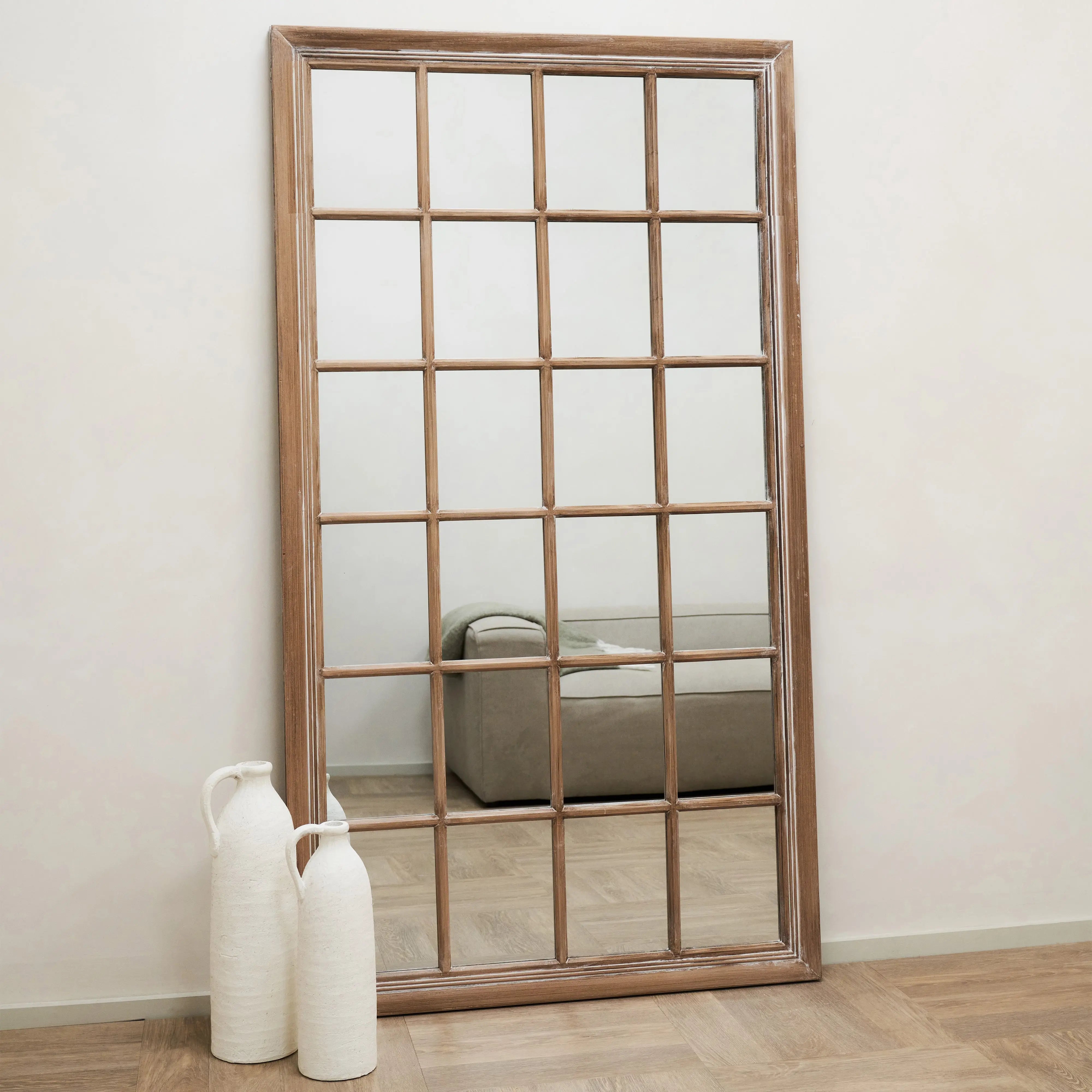 Sasha - Miroir de Fenêtre Pleine Longueur en Chêne Shabby Chic (180 cm x 100 cm) Center Kasa