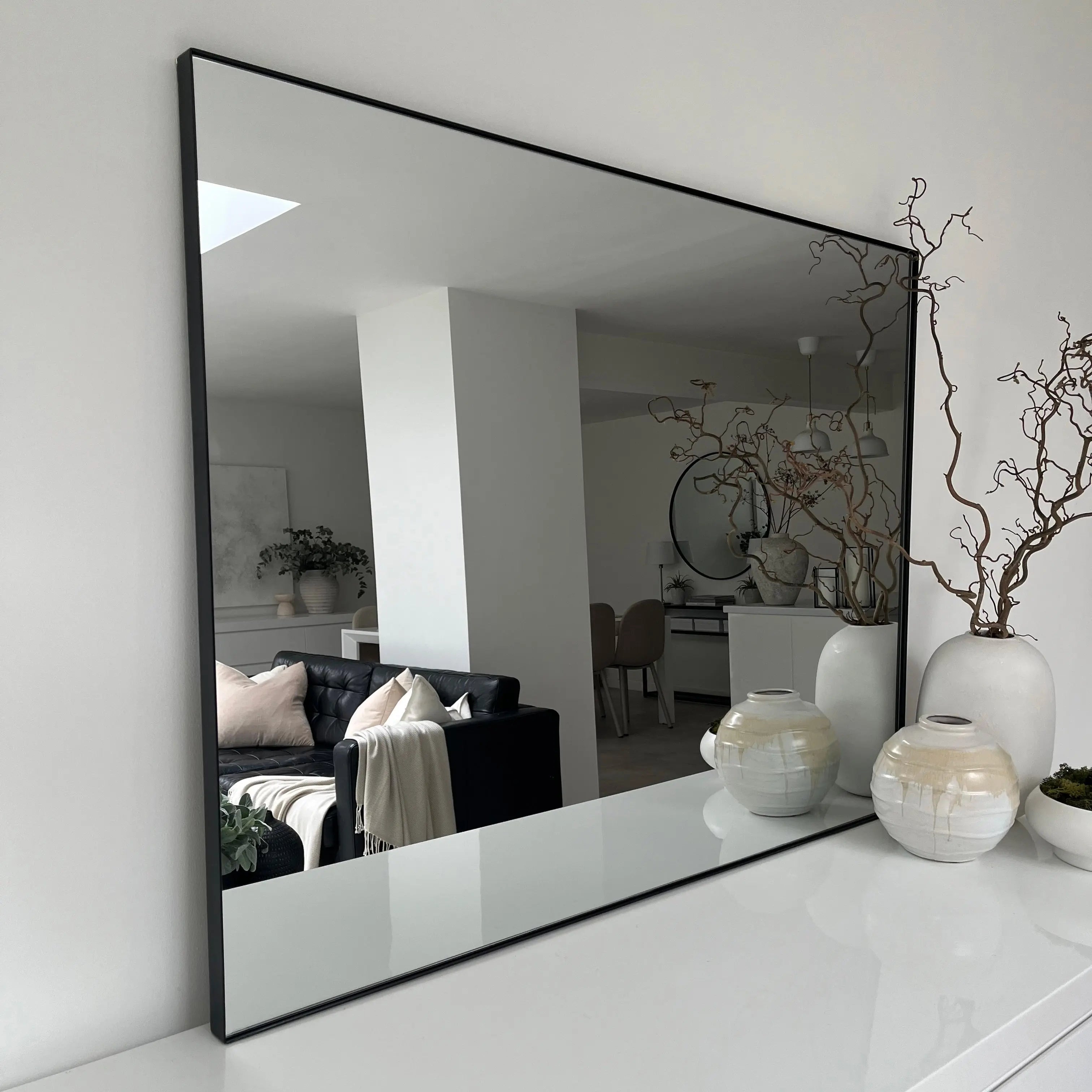 Miroir Mural Rectangulaire Theo en Métal Noir - 120 cm x 90 cm Center Kasa