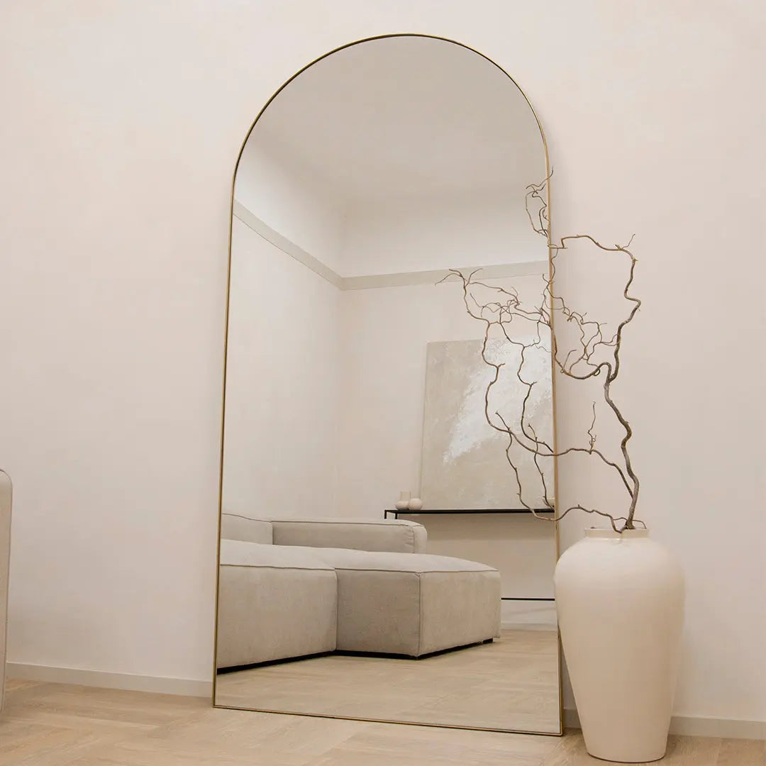 Miroir Arqué Theo - Grand Miroir Mural en Métal Doré Style Industriel Chic - 180 x 90 cm Center Kasa