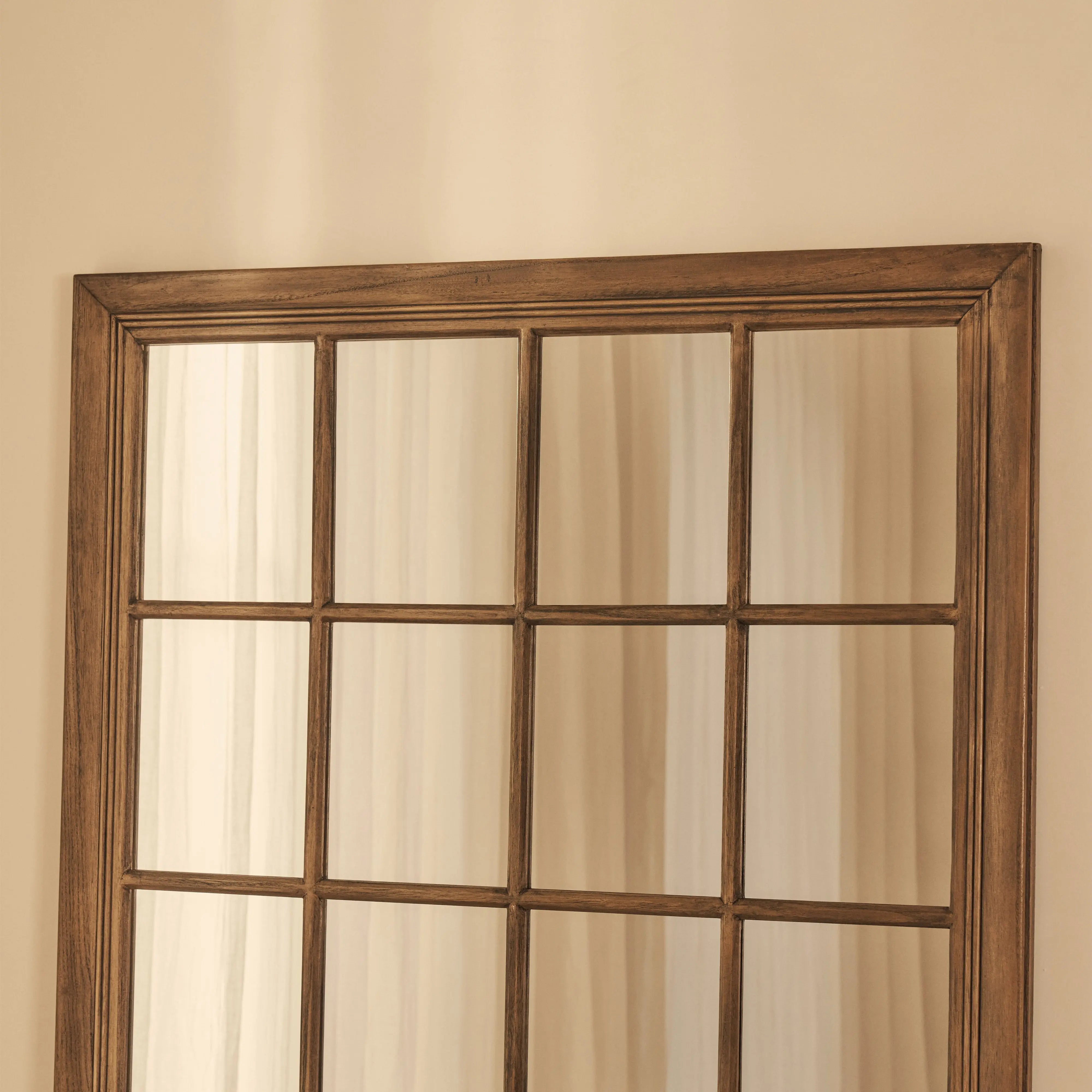 Sasha - Miroir de Fenêtre Pleine Longueur en Bois Foncé Style Shabby Chic, 180 cm x 100 cm Center Kasa
