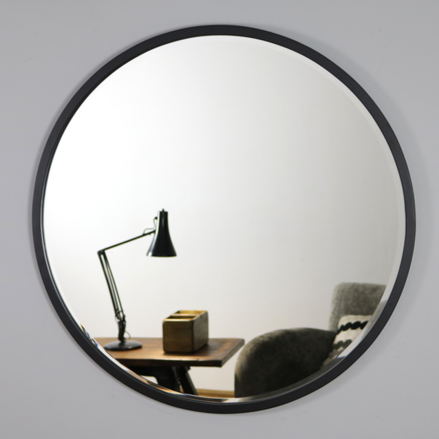 Miroir Mural Rond Higgins - Moderne en Métal Noir - 100 cm x 100 cm Center Kasa