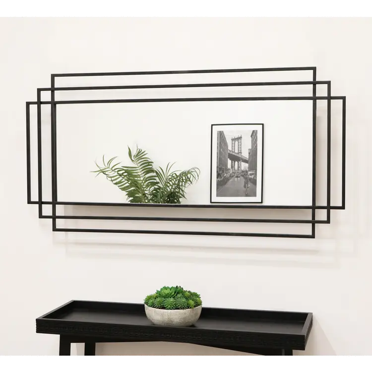 Amalfi - Grand Miroir Mural Art Déco en Métal Noir - 140 cm x 70 cm Center Kasa