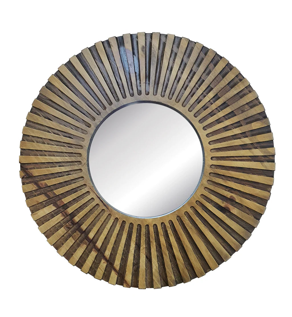 Miroir mural rond aspect bois strié, 52 Center Kasa