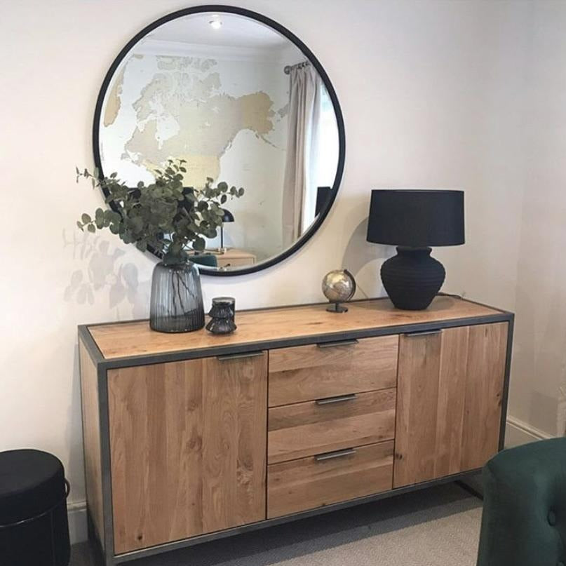 Miroir Mural Rond Higgins - Moderne en Métal Noir - 100 cm x 100 cm Center Kasa