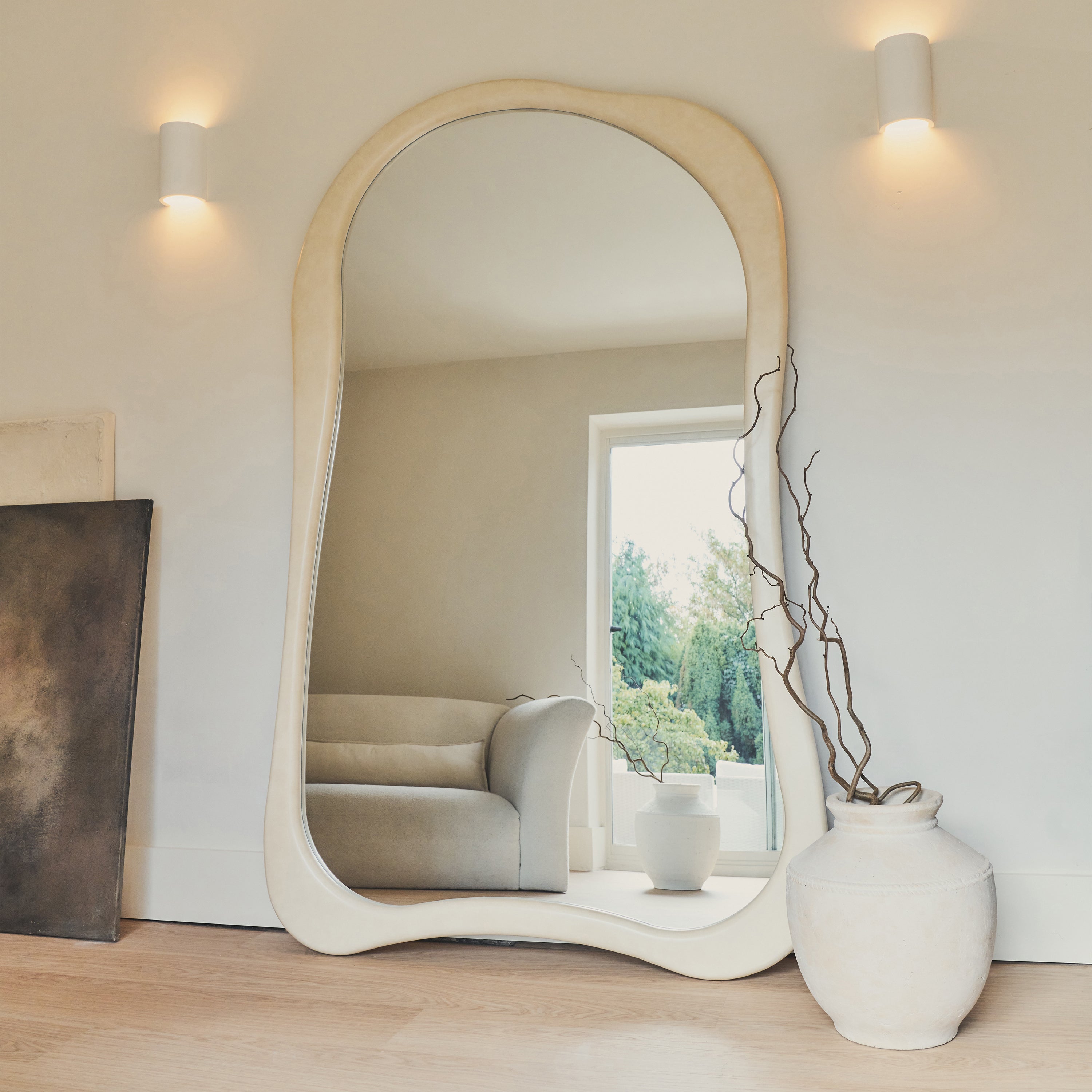 Arcurva - Grand Miroir Irrégulier Design Béton 190 cm x 120 cm Center Kasa