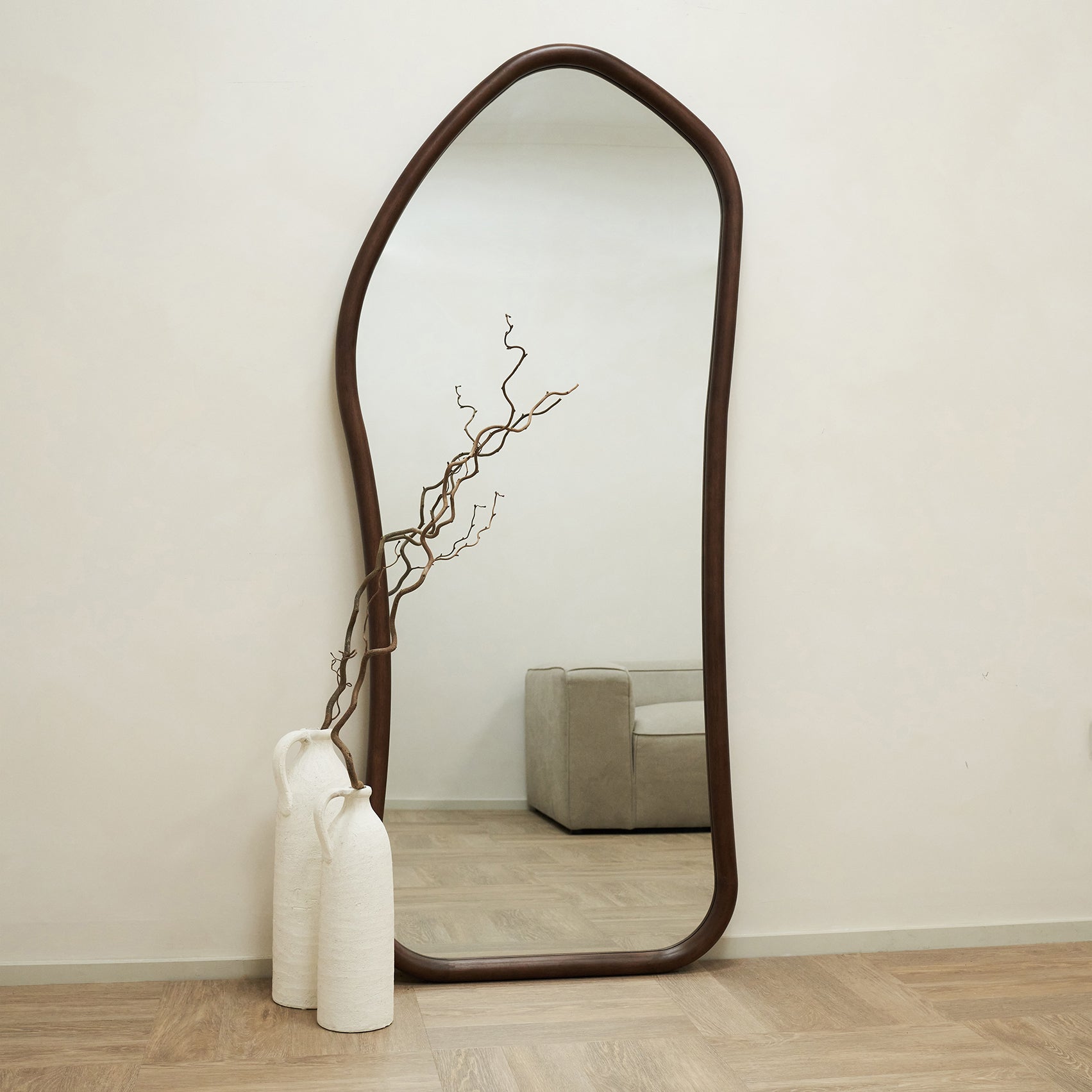 Aaliyah - Miroir Irrégulier Pleine Longueur en Bois Foncé, 180 x 80 cm Center Kasa