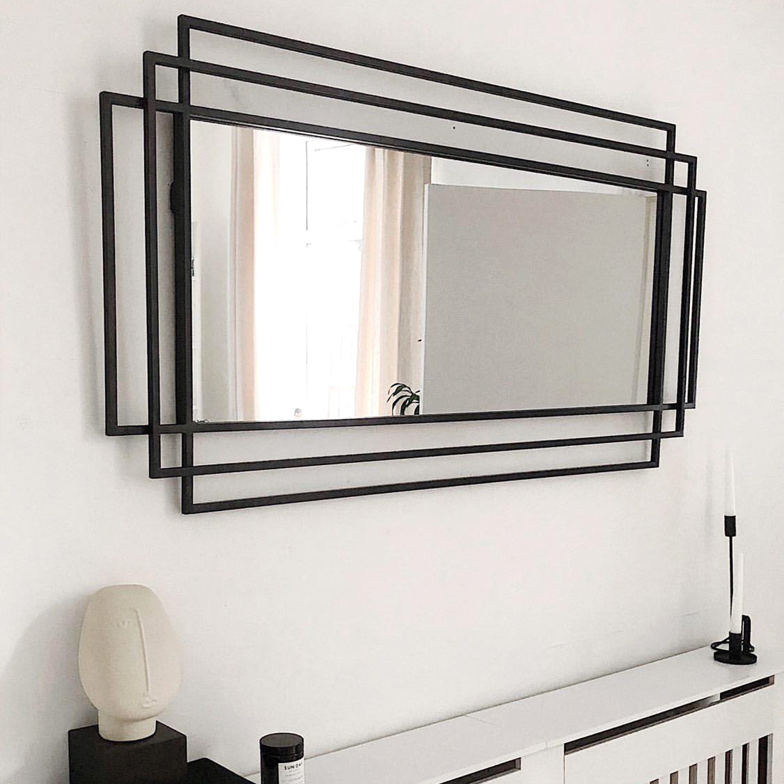 Amalfi - Grand Miroir Mural Art Déco en Métal Noir - 140 cm x 70 cm Center Kasa