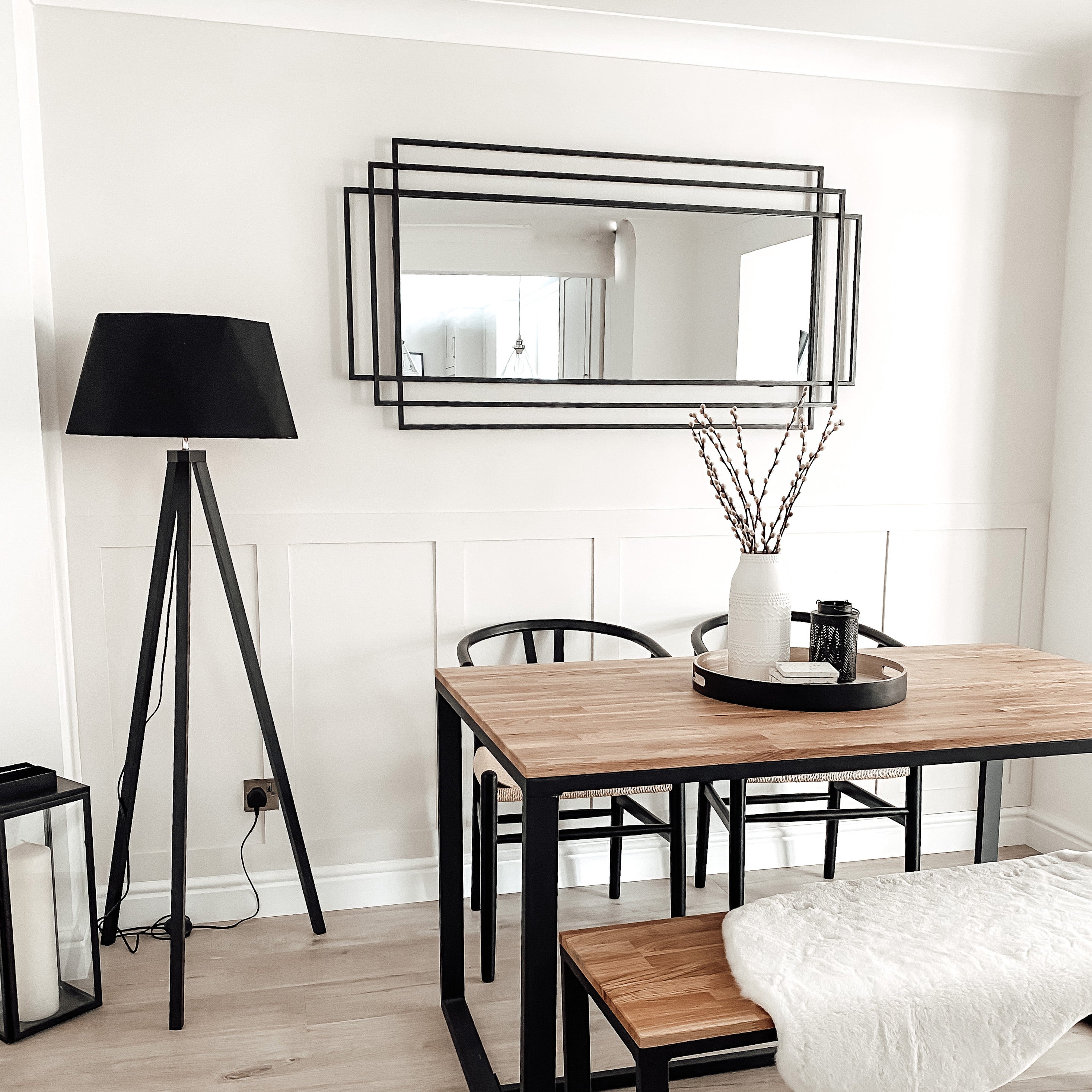 Amalfi - Grand Miroir Mural Art Déco en Métal Noir - 140 cm x 70 cm Center Kasa