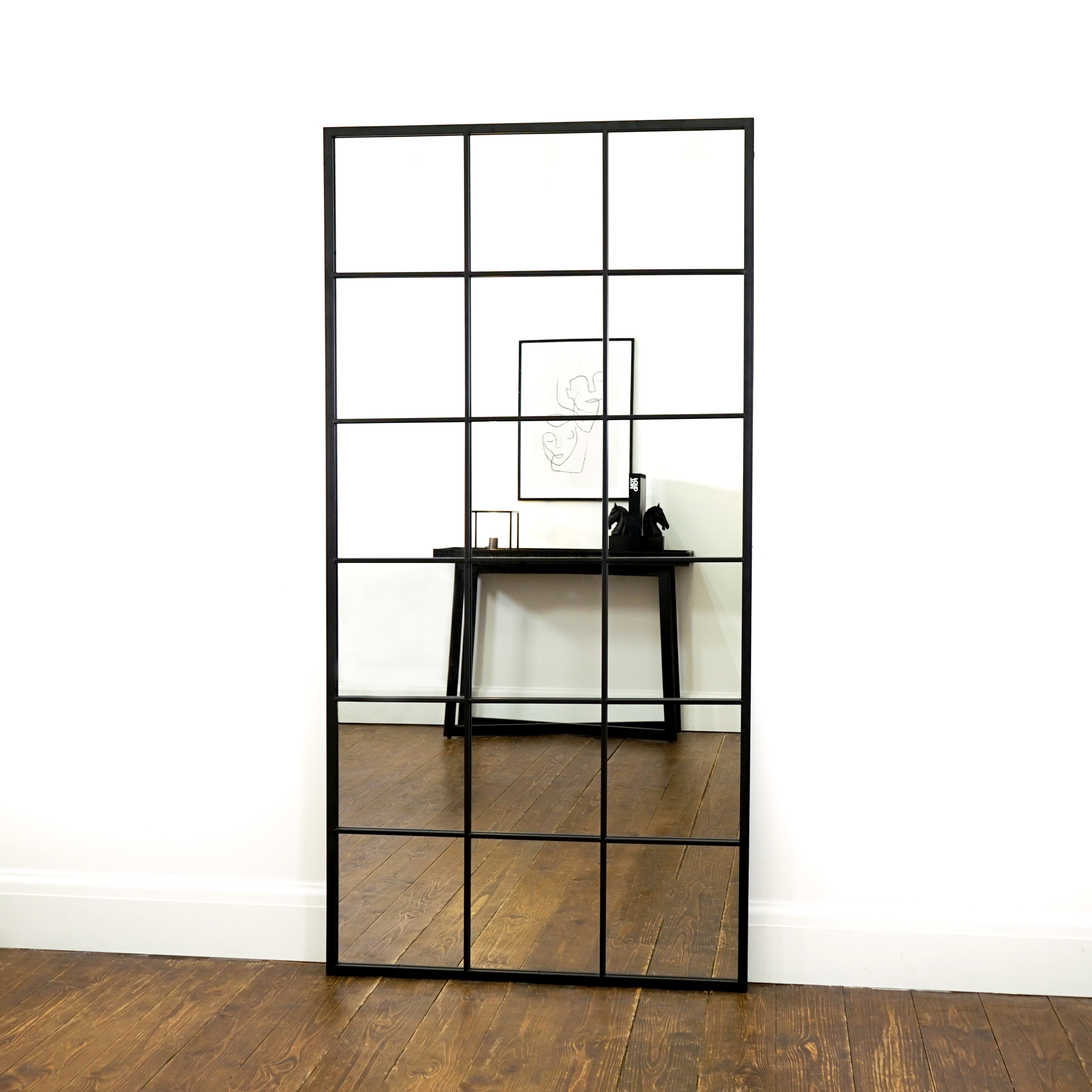 Brooklyn - Miroir Fenêtre Pleine Longueur en Métal Noir Mat - 180 x 90 cm Center Kasa