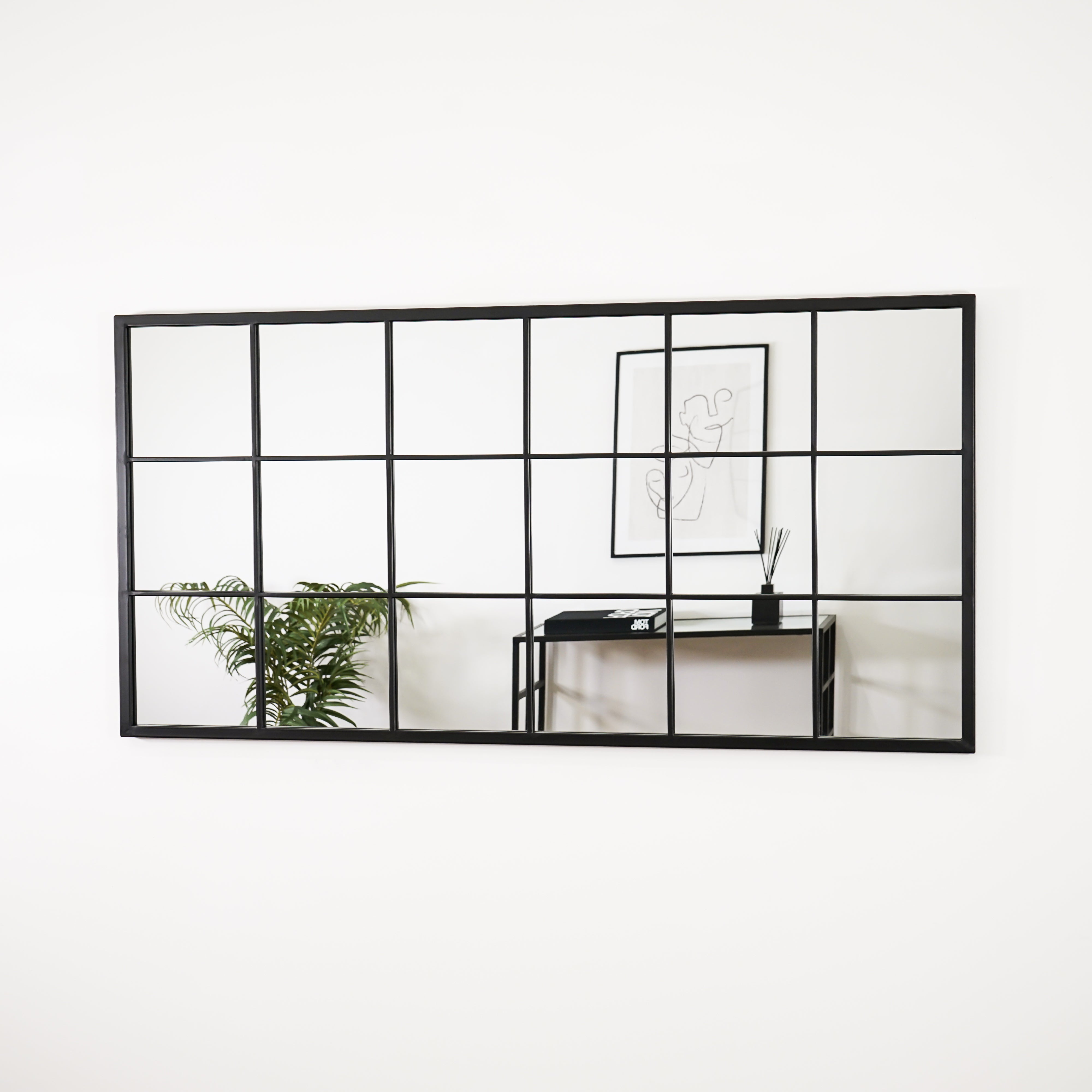 Brooklyn - Miroir de Fenêtre Industriel en Métal Noir - 140cm x 70cm Center Kasa