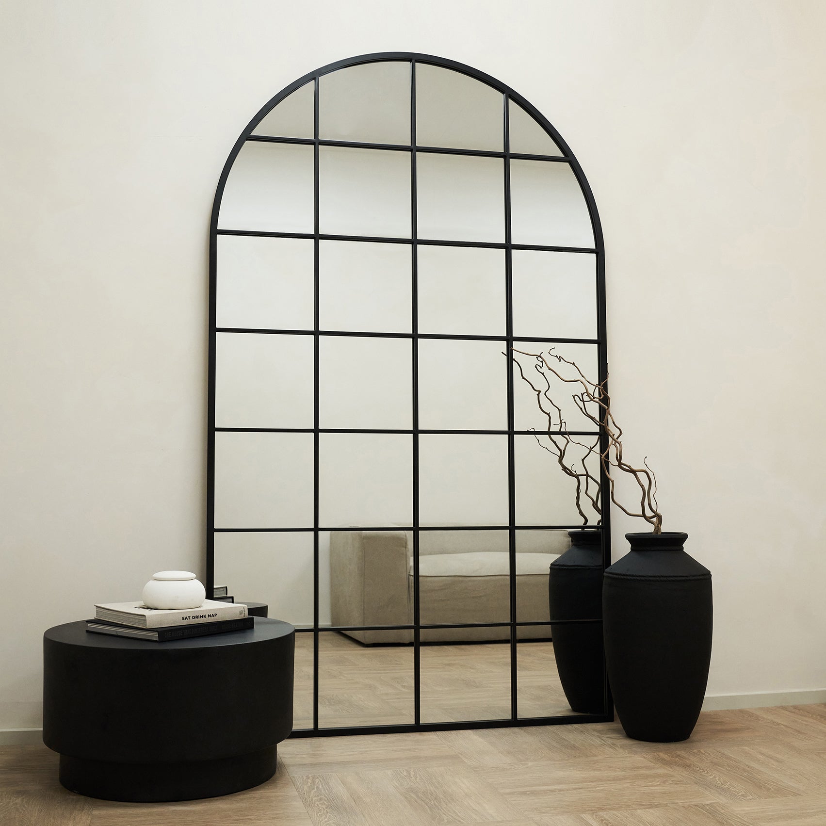 Miroir Arqué Brooklyn - Grand Miroir Mural et de Jardin Industriel en Métal Noir - 200 cm x 120 cm Center Kasa