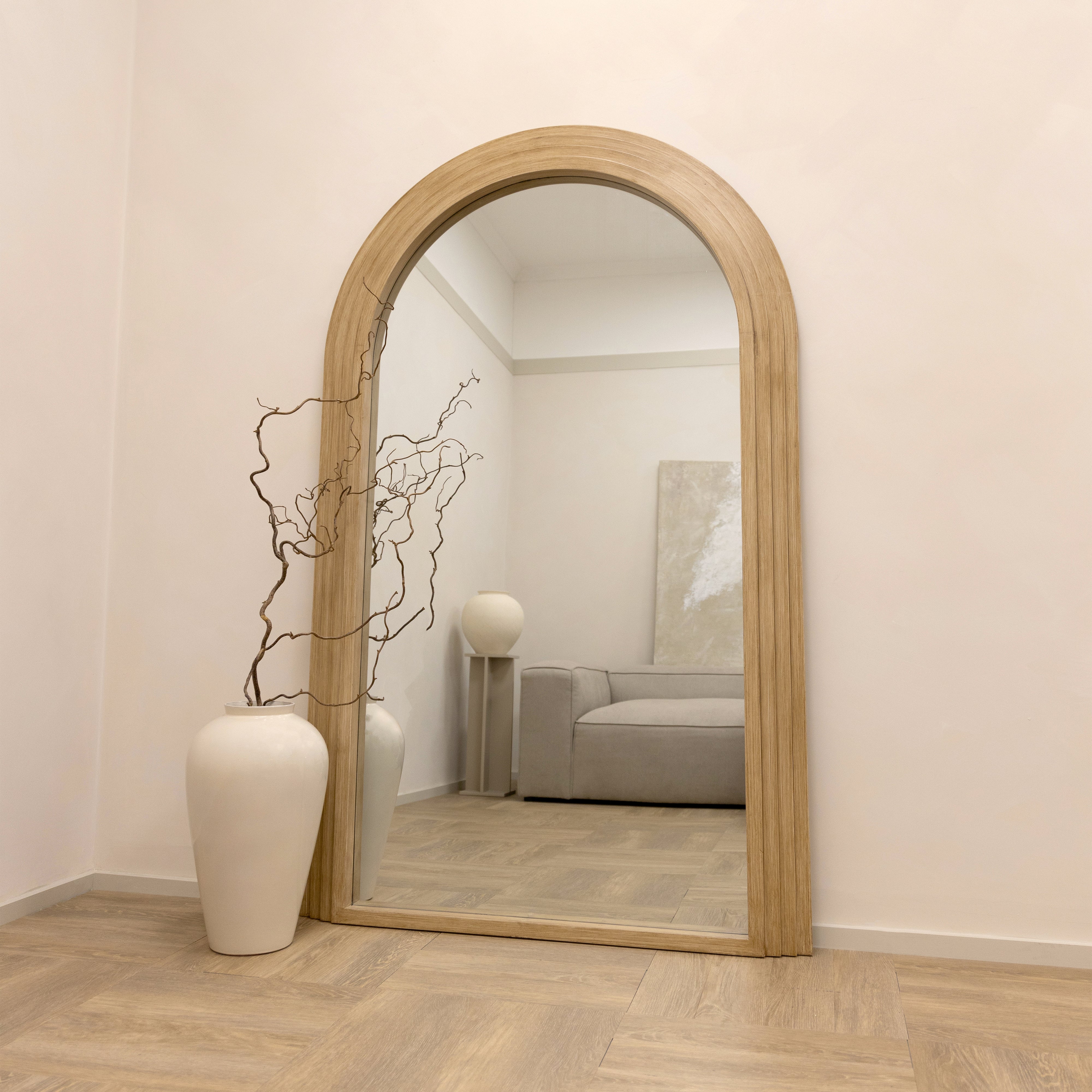 Luciana - Miroir Arqué Pleine Longueur en Bois Lavé - 180 cm x 110 cm Center Kasa