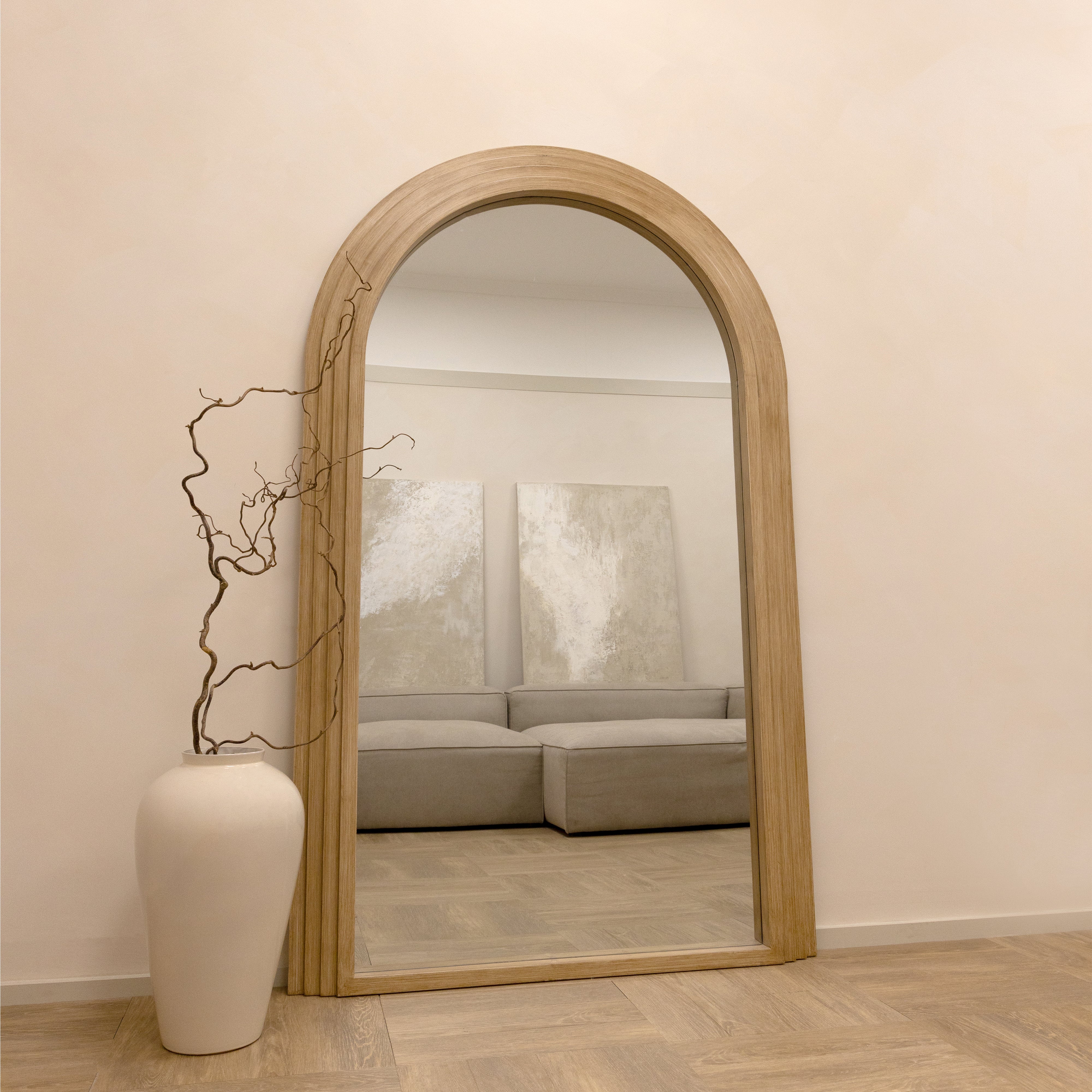Luciana - Miroir Arqué Pleine Longueur en Bois Lavé - 180 cm x 110 cm Center Kasa