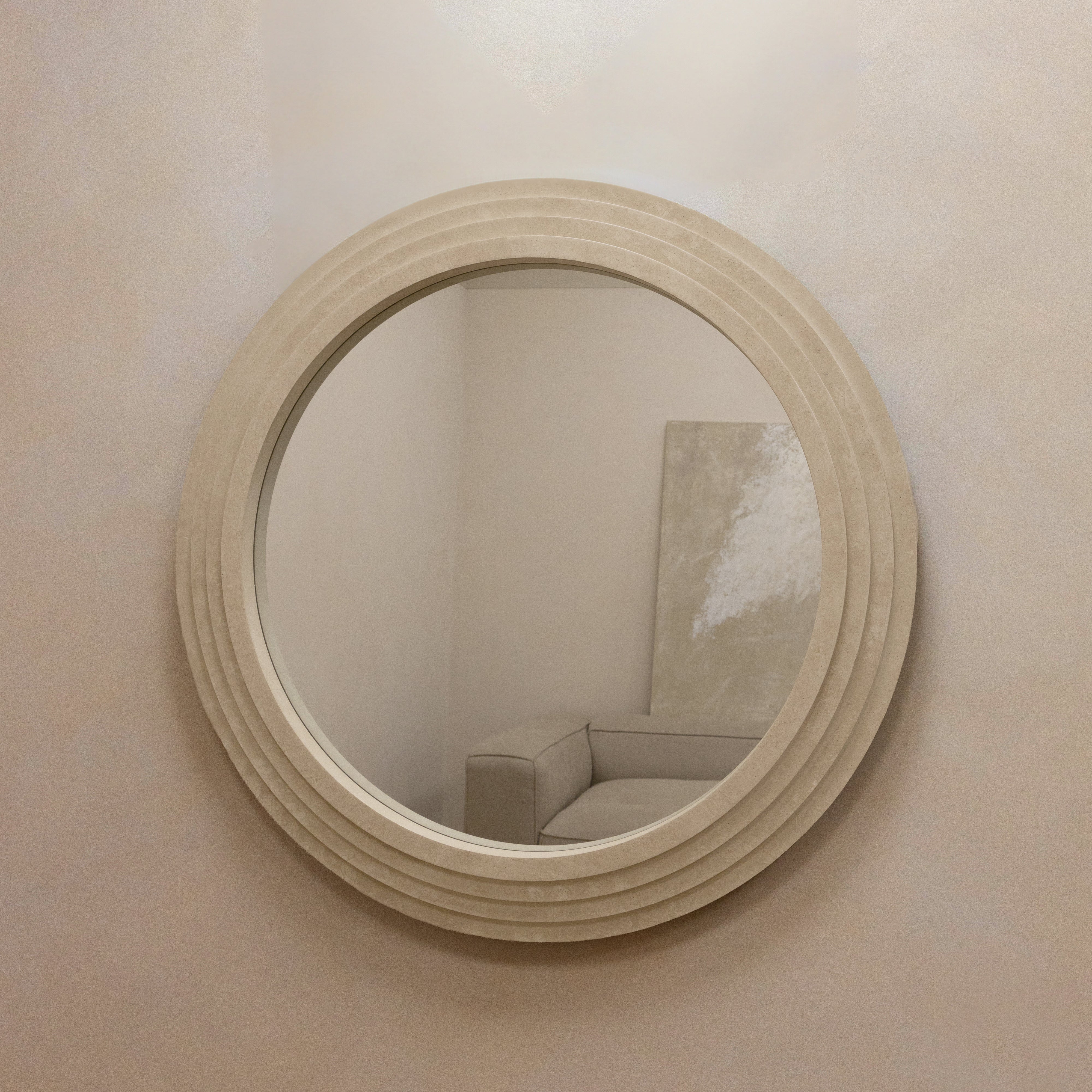 Miroir Mural Rond Luciana - Effet Béton Design - 110 cm x 110 cm Center Kasa