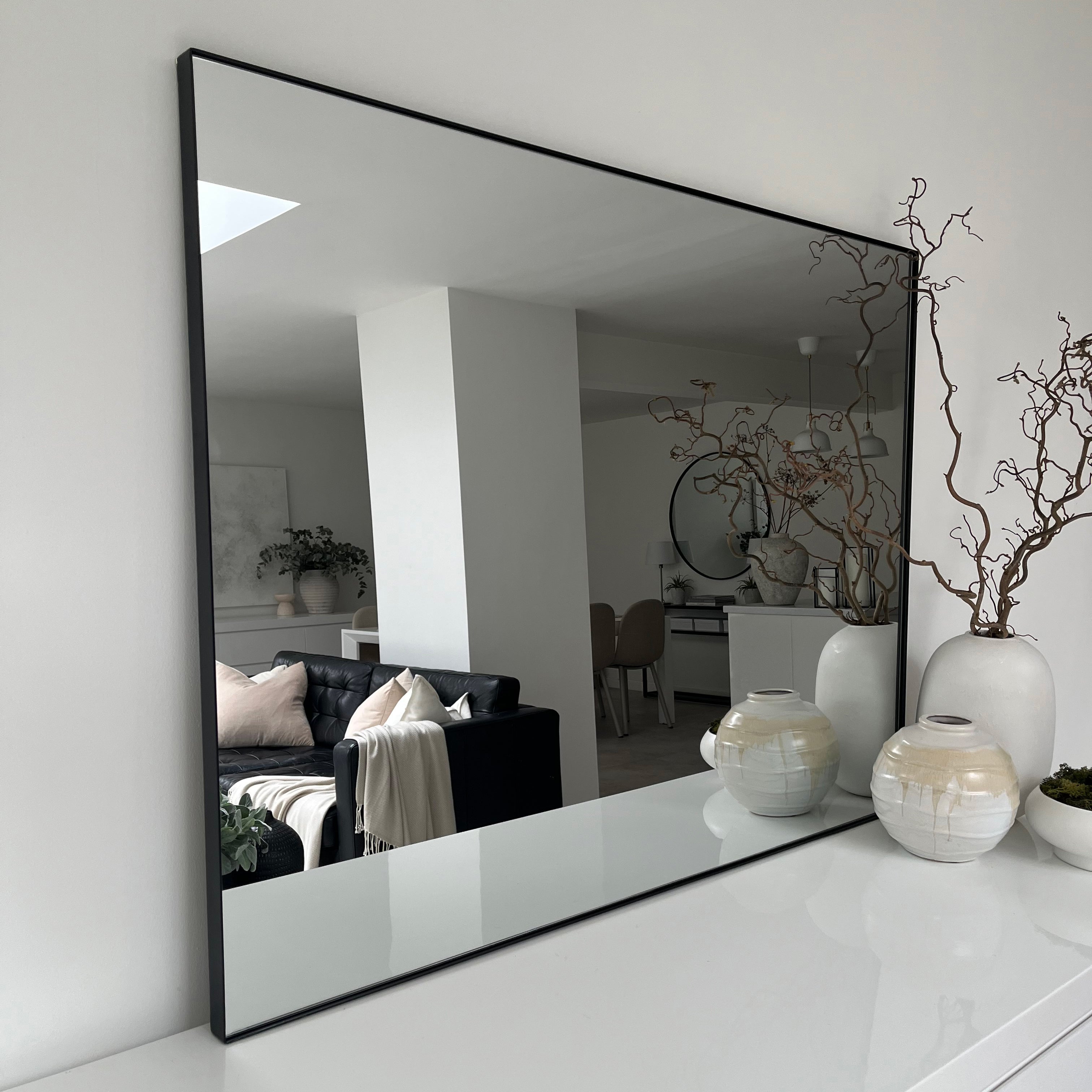 Miroir Mural Rectangulaire Theo en Métal Noir - 120 cm x 90 cm Center Kasa