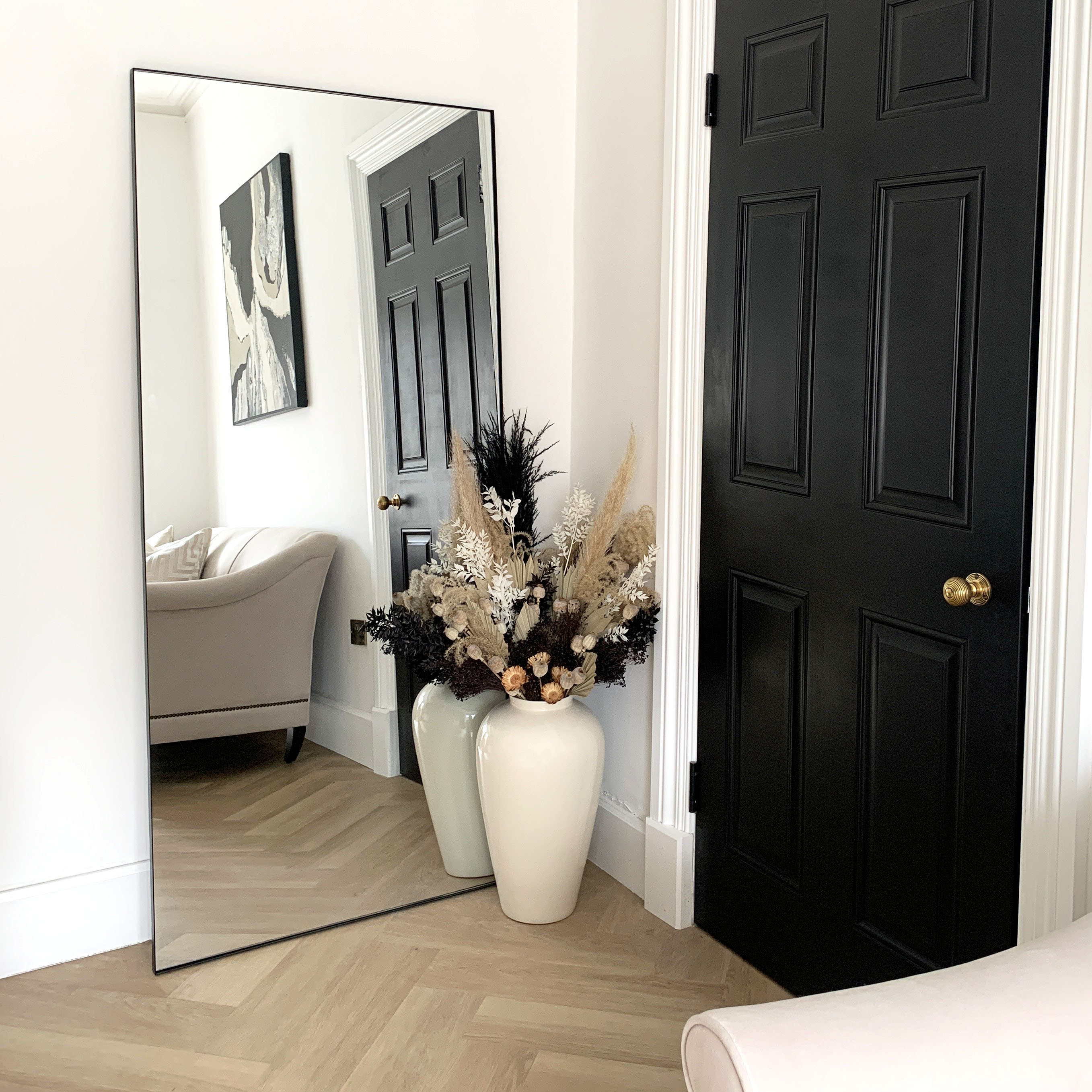 Theo - Miroir Rectangulaire Grand Format en Métal Noir - 179 x 80 cm Center Kasa