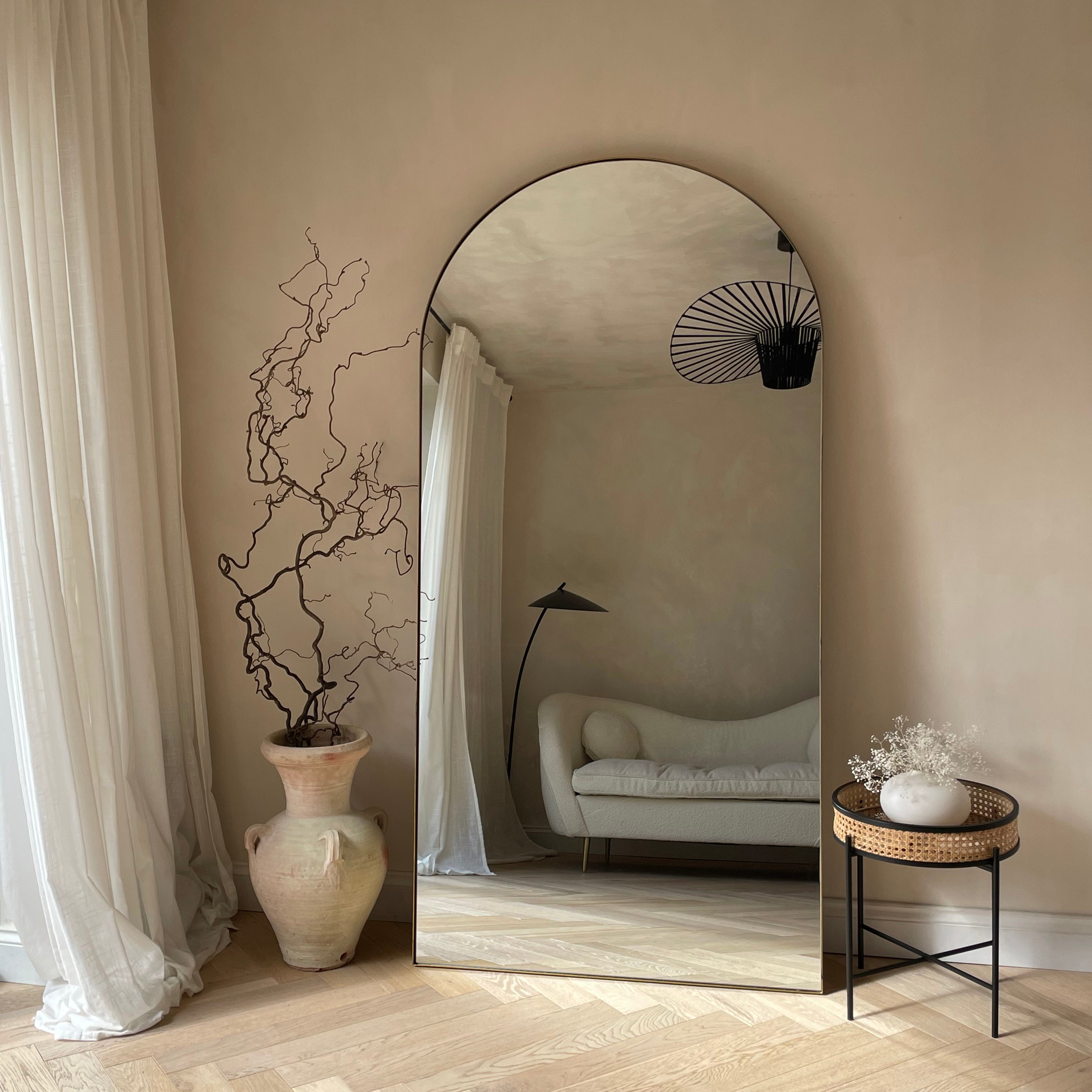 Miroir Arqué Theo - Grand Miroir Mural en Métal Doré Style Industriel Chic - 180 x 90 cm Center Kasa