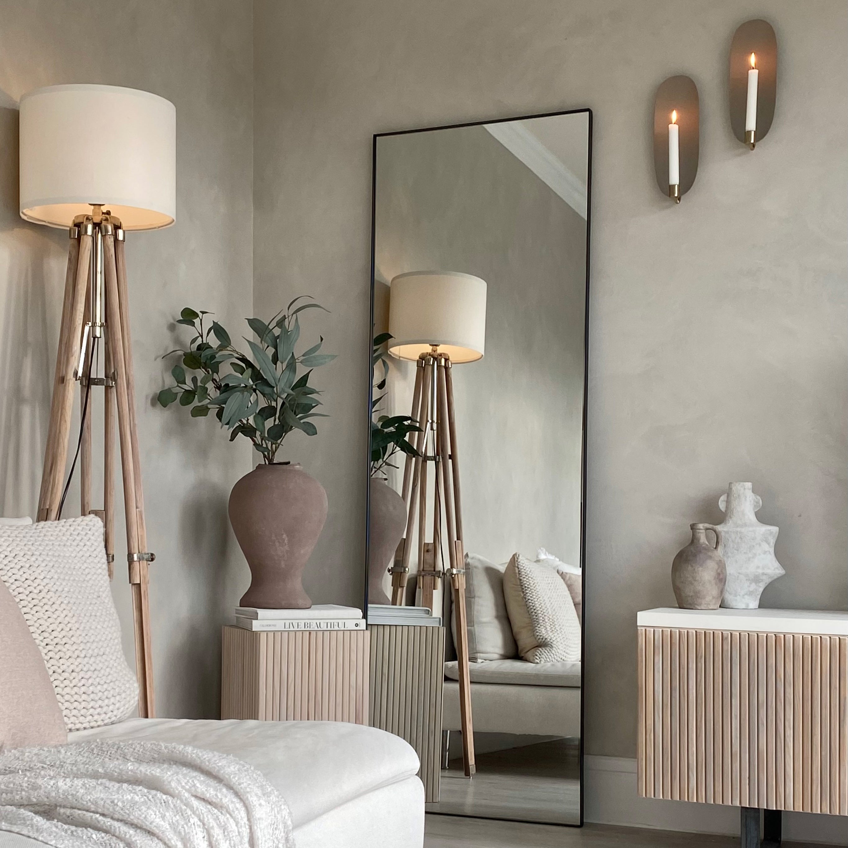 Theo - Grand Miroir Rectangulaire Design Industriel en Métal Noir - 179 x 60 cm Center Kasa