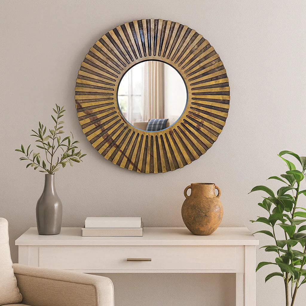 Miroir mural rond aspect bois strié, 52 Center Kasa